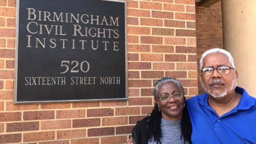 Vernice Thorn and Brian Ray in front of the Civil Rights Institute