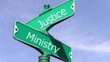Justice and Ministry street sign intersection